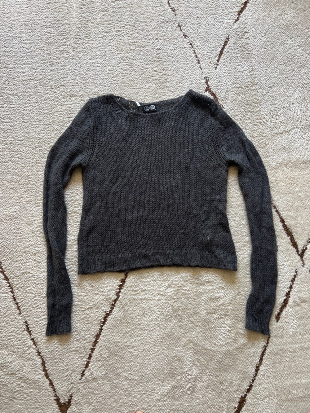 Cozy Charcoal lightweight Knit Women's Sweater - dark grey crochet sweater light